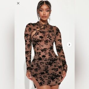 Fashion Nova Sheer Sexy Black Floral Dress